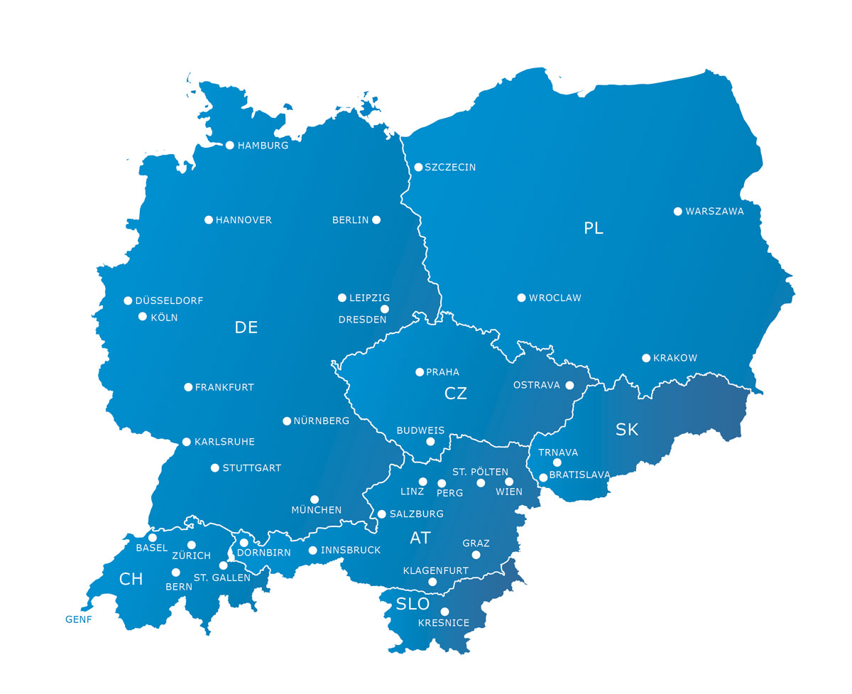 Karte mit europäischen Standorten von PKE